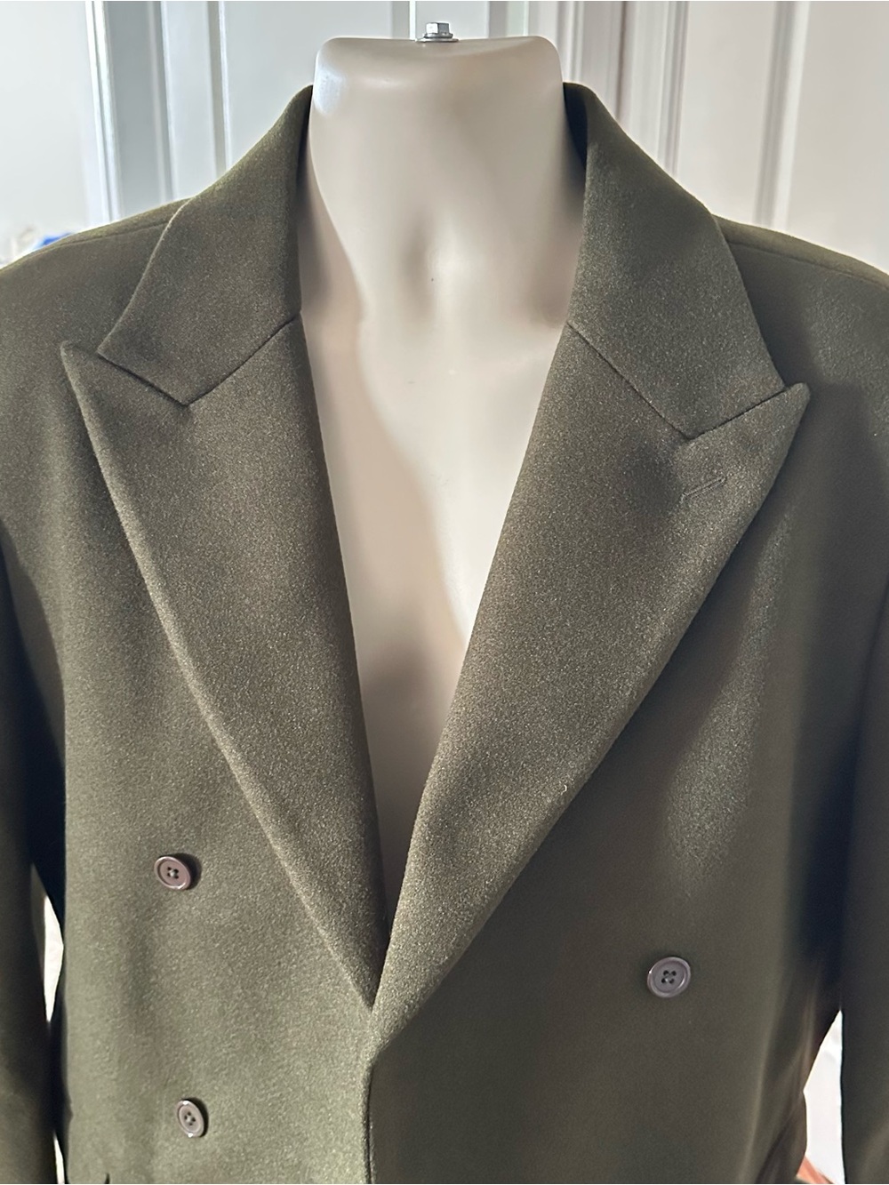 Men's Double-Breasted Wool Blend OverCoat - Olive Green